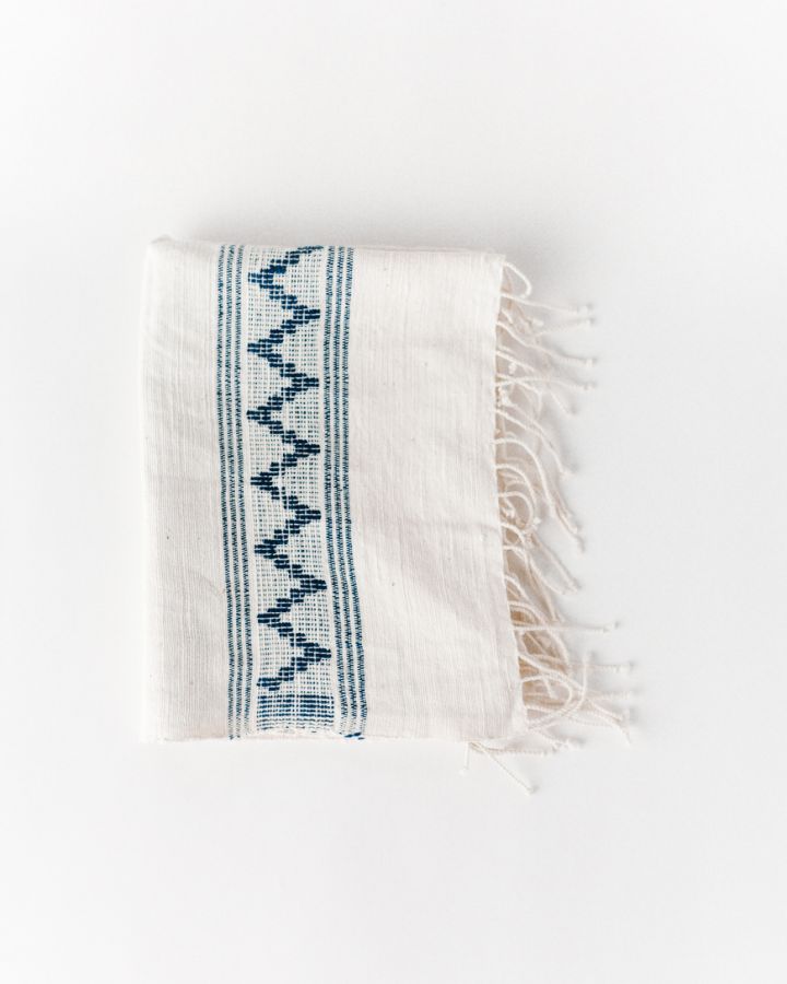 Tibeb Cotton Hand Towel in Natural with Navy - Kitchen Towels photo