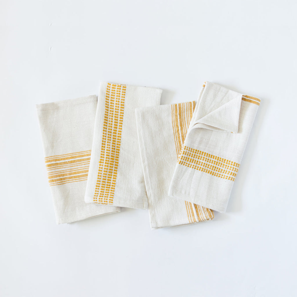 Aden Cotton Dinner Napkin in Natural with Gold Set of 4 - Cloth Napkins photo