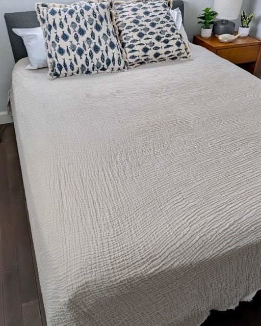 Serene Bedspread Collection – Organic Turkish Cotton, Textured Solid Colors, Queen/King Sizes in Light Grey - Blanket photo