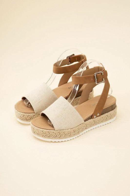 SODA Topic Espadrille Ankle Strap Platform Sandals, Beige | Tan in - Shoes photo