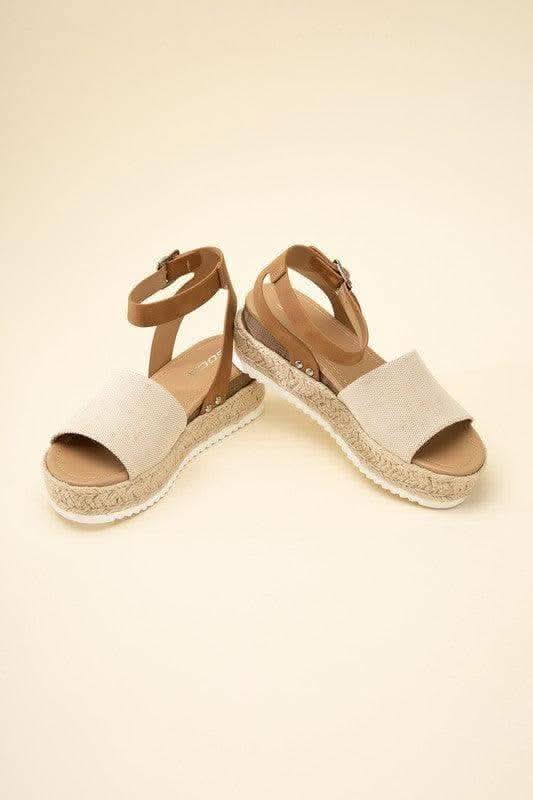 SODA Topic Espadrille Ankle Strap Platform Sandals, Beige | Tan in BEIGE - Shoes photo