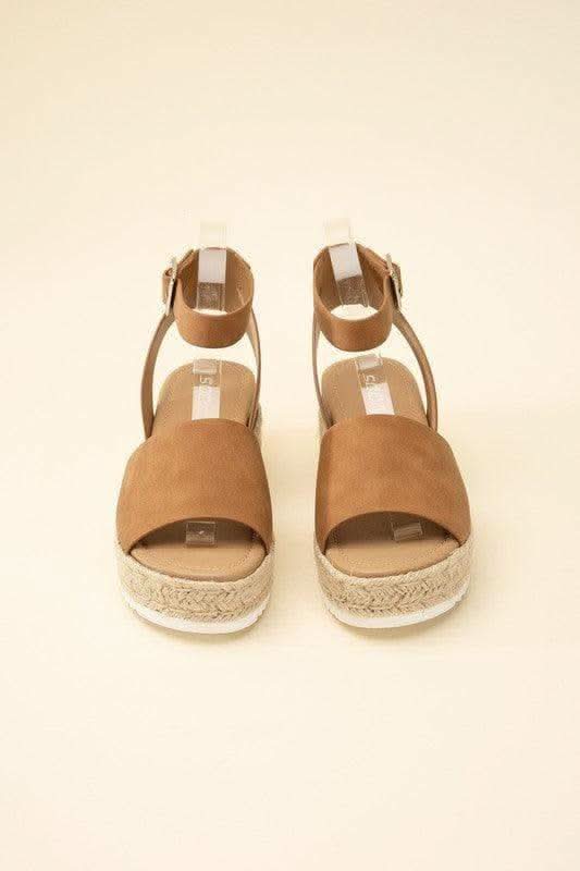 SODA Topic Espadrille Ankle Strap Platform Sandals, Beige | Tan in - Shoes photo