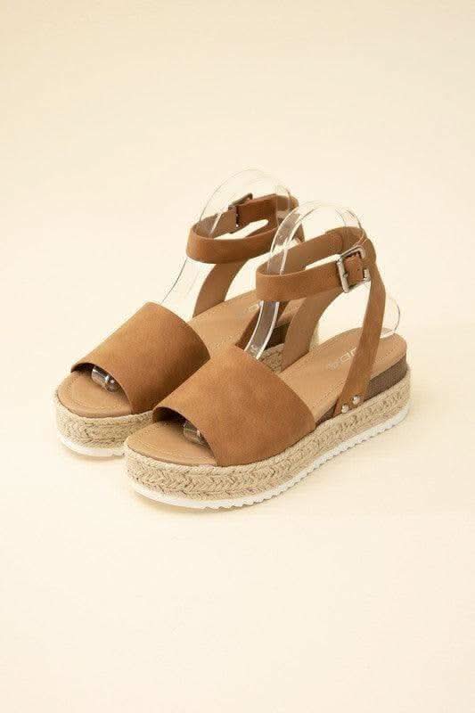 SODA Topic Espadrille Ankle Strap Platform Sandals, Beige | Tan in - Shoes photo