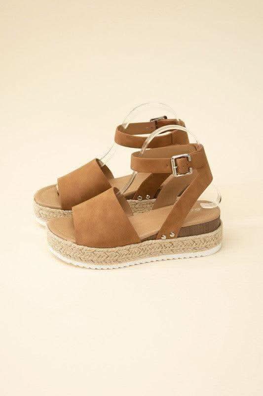 SODA Topic Espadrille Ankle Strap Platform Sandals, Beige | Tan in - Shoes photo