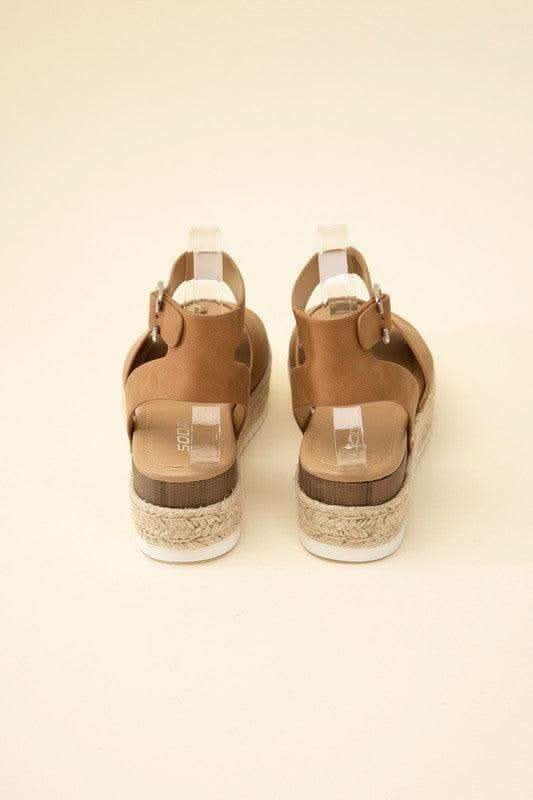 SODA Topic Espadrille Ankle Strap Platform Sandals, Beige | Tan in - Shoes photo