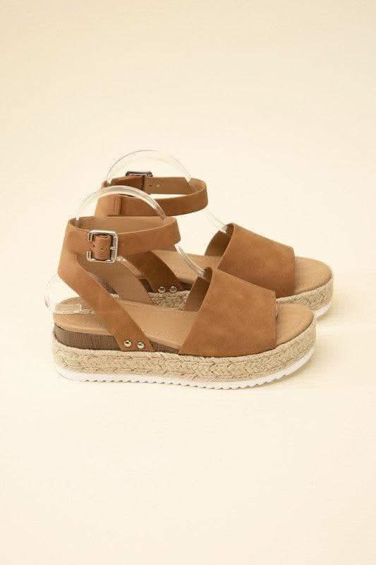 SODA Topic Espadrille Ankle Strap Platform Sandals, Beige | Tan in - Shoes photo