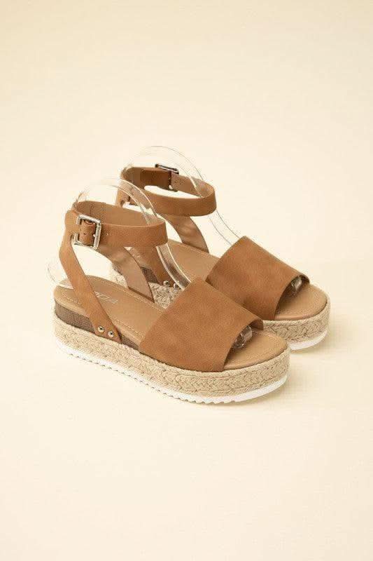 SODA Topic Espadrille Ankle Strap Platform Sandals, Beige | Tan in TAN - Shoes photo