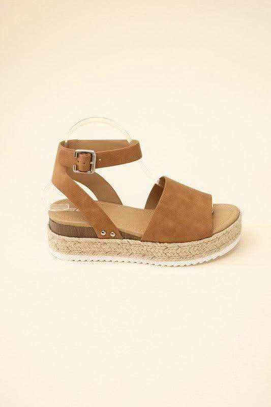 SODA Topic Espadrille Ankle Strap Platform Sandals, Beige | Tan in - Shoes photo