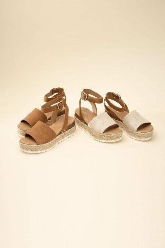 SODA Topic Espadrille Ankle Strap Platform Sandals, Beige | Tan in - Shoes photo
