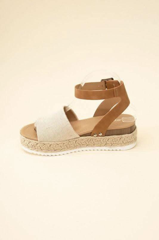 SODA Topic Espadrille Ankle Strap Platform Sandals, Beige | Tan in - Shoes photo