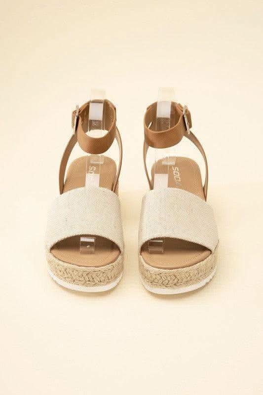 SODA Topic Espadrille Ankle Strap Platform Sandals, Beige | Tan in - Shoes photo