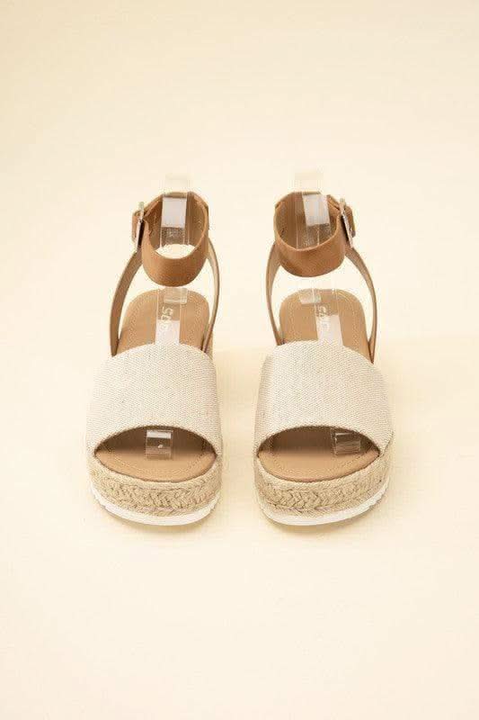 SODA Topic Espadrille Ankle Strap Platform Sandals, Beige | Tan in - Shoes photo