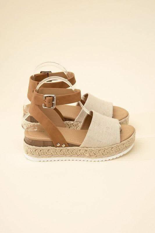 SODA Topic Espadrille Ankle Strap Platform Sandals, Beige | Tan in - Shoes photo