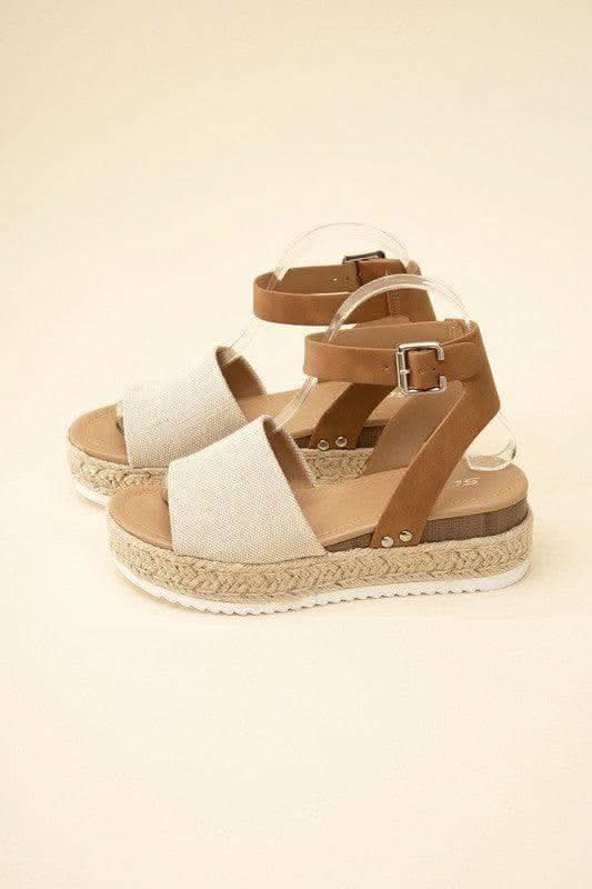 SODA Topic Espadrille Ankle Strap Platform Sandals, Beige | Tan in - Shoes photo