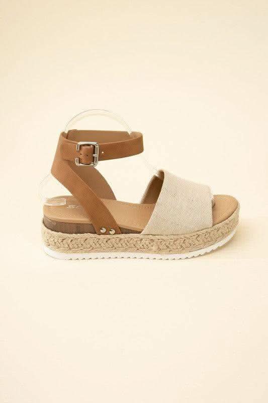SODA Topic Espadrille Ankle Strap Platform Sandals, Beige | Tan in - Shoes photo