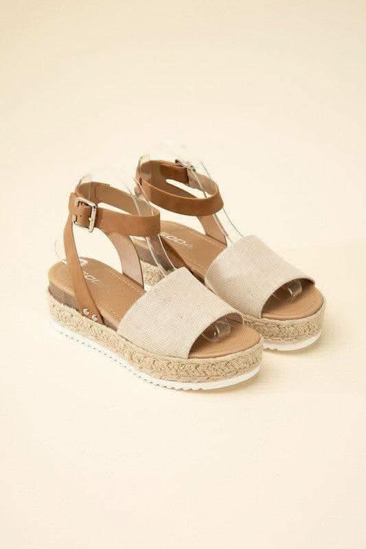 SODA Topic Espadrille Ankle Strap Platform Sandals, Beige | Tan in - Shoes photo