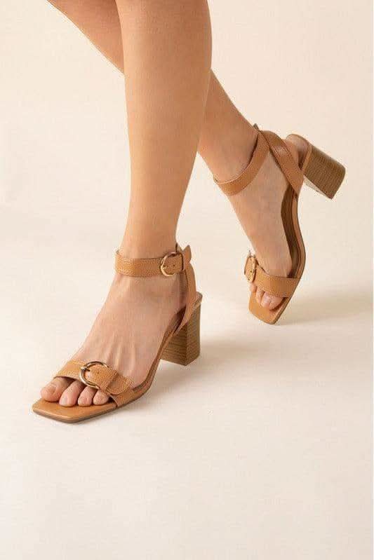 SODA Treaty Buckle Sandal Heels in CAMEL - Heels photo
