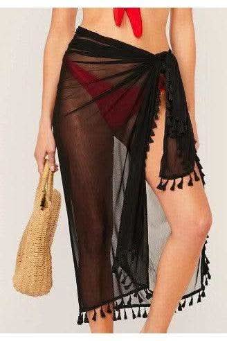 Solid Beach Sarong with Tassels in Black M - Swimwear photo
