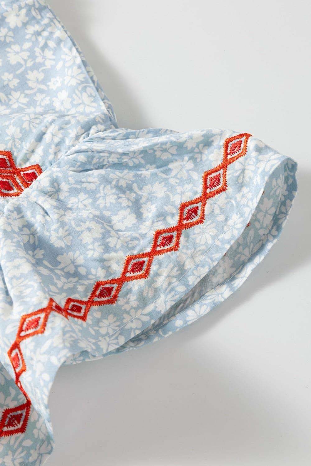 Sophie Embroidered Round Neck Cap Sleeve Blouse - SwagglyLife Home & Fashion