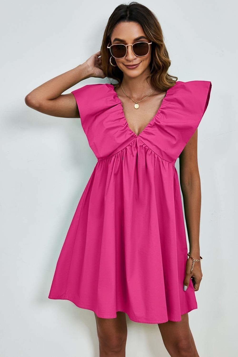 Sophie V-Neck Cap Sleeve Mini Dress - SwagglyLife Home & Fashion