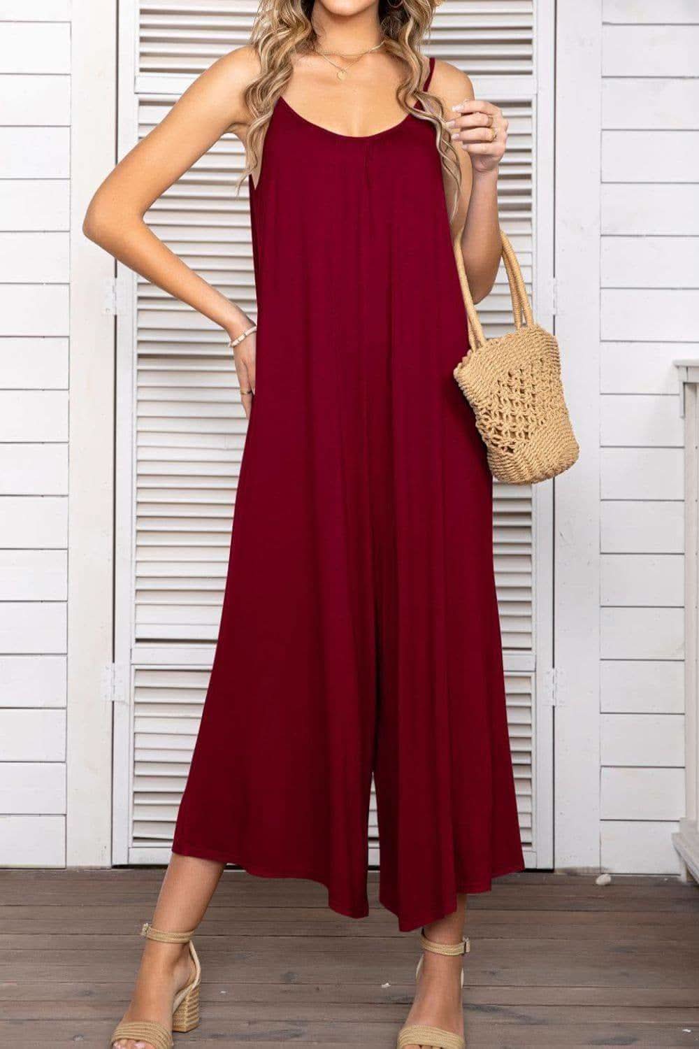 Spaghetti Strap Scoop Neck Jumpsuit - SwagglyLife Home & Fashion