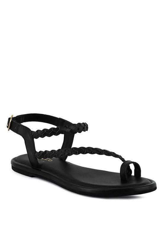 STALLONE Braided Flat Sandals in Black - Shoes photo