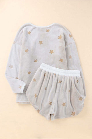 Starlight Round Neck Top and Shorts Lounge Set - SwagglyLife Home & Fashion Starlight Round Neck Top and Shorts Lounge Set - SwagglyLife Home & Fashion