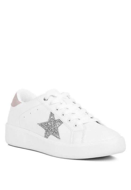Starry Glitter Star Detail Sneakers in WHITE - Shoes photo
