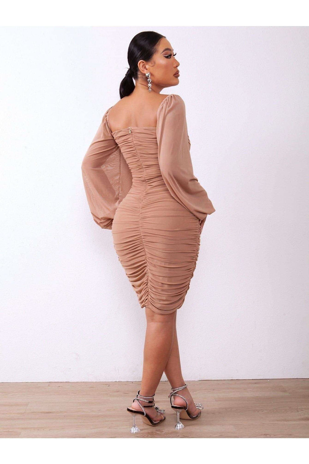 Stella Zip-Back Ruched Bodycon Dress in - Dresses photo