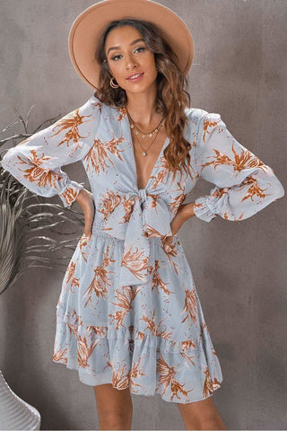 Steph Floral Deep V Flounce Sleeve Mini Dress - SwagglyLife Home & Fashion Steph Floral Deep V Flounce Sleeve Mini Dress - SwagglyLife Home & Fashion