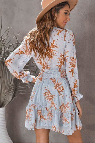 Steph Floral Deep V Flounce Sleeve Mini Dress - SwagglyLife Home & Fashion Steph Floral Deep V Flounce Sleeve Mini Dress - SwagglyLife Home & Fashion