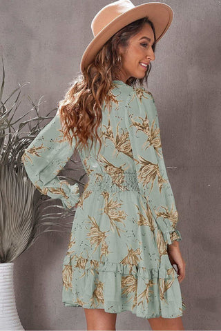 Steph Floral Deep V Flounce Sleeve Mini Dress - SwagglyLife Home & Fashion Steph Floral Deep V Flounce Sleeve Mini Dress - SwagglyLife Home & Fashion