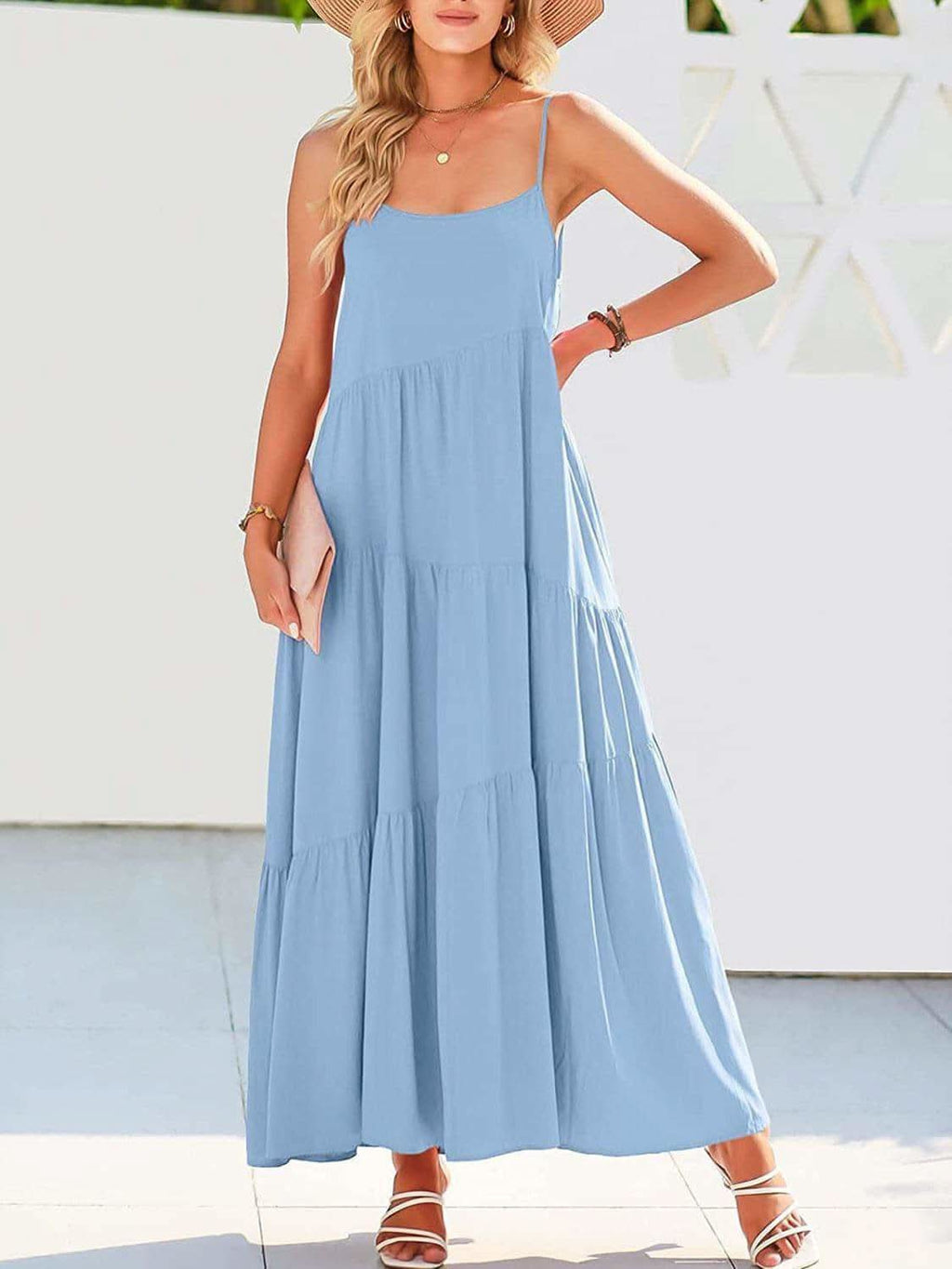 Stephanie Ruched Tiered Spaghetti Strap Dress - SwagglyLife Home & Fashion