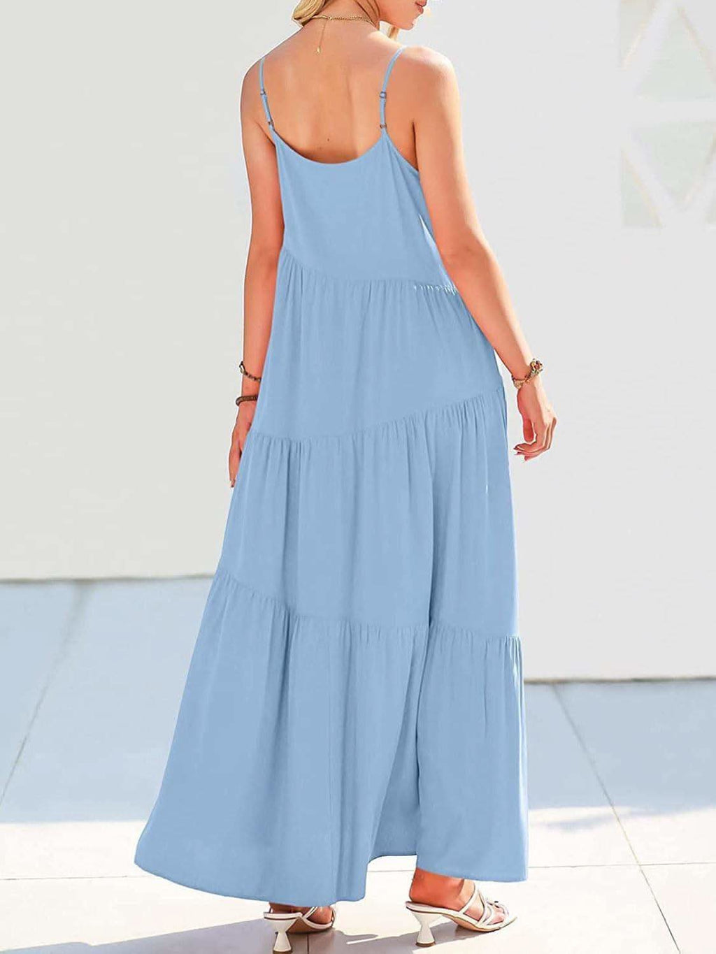 Stephanie Ruched Tiered Spaghetti Strap Dress - SwagglyLife Home & Fashion