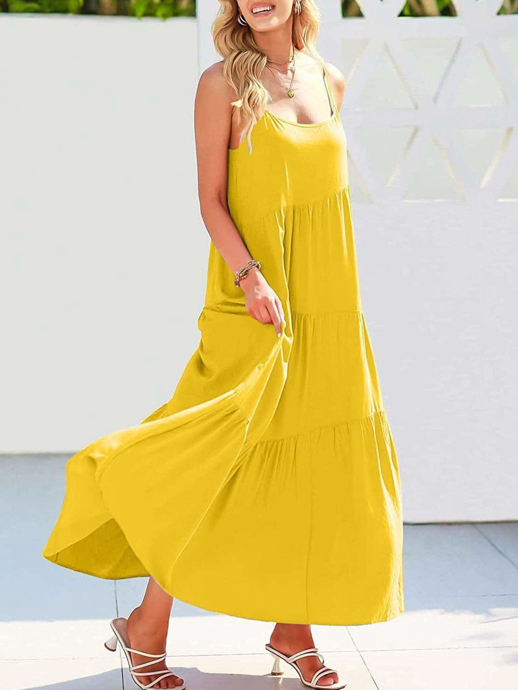 Stephanie Ruched Tiered Spaghetti Strap Dress - SwagglyLife Home & Fashion