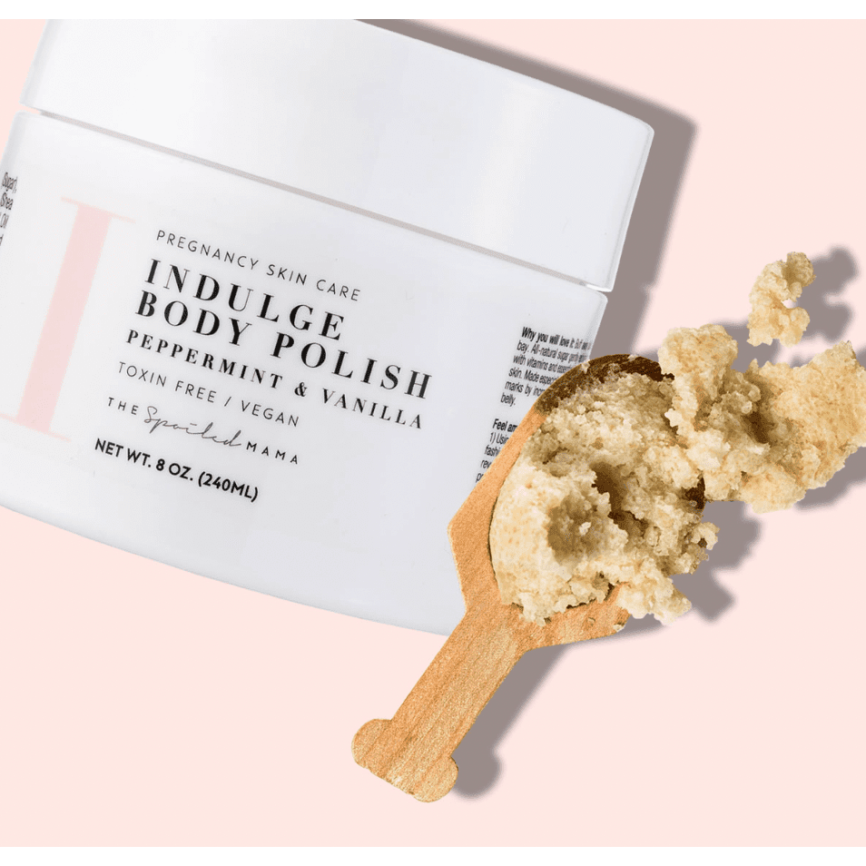 The Spoiled Mama Indulge Sugar Scrub for Stretch Marks in - Sugar Scrub > itchy belly > stretch mark scrub > natural skin care during pregnancy > dry itchy skin during pregnancy > sugar scrub for stretch marks photo