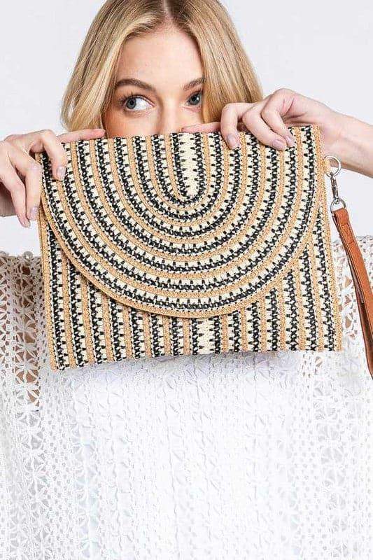 Stripe Straw Convertible Clutch Swing Bag - SwagglyLife Home & Fashion