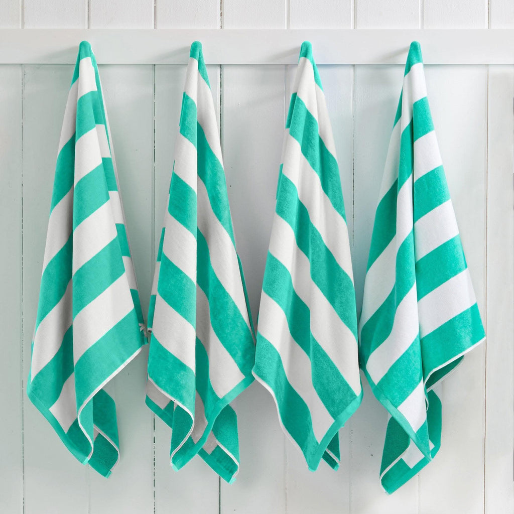 Cotton Velour Cabana Stripe Beach Towel - Novia Collection in 4 Pack- 30" x 60" Teal - photo