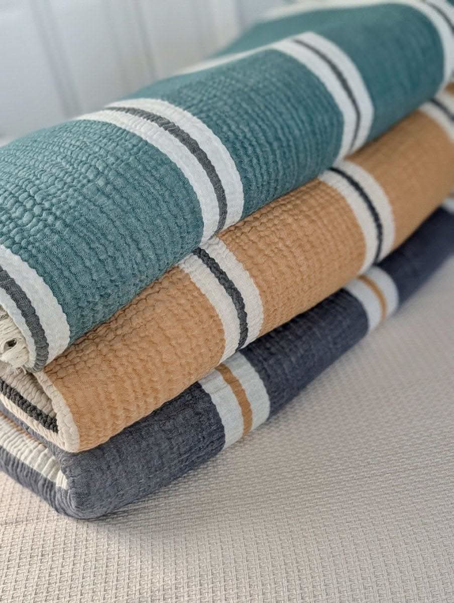 Sunbeam Bedspread Collection – Reversible Organic Turkish Cotton, Striped Design, Fits Queen/King in - Blanket photo