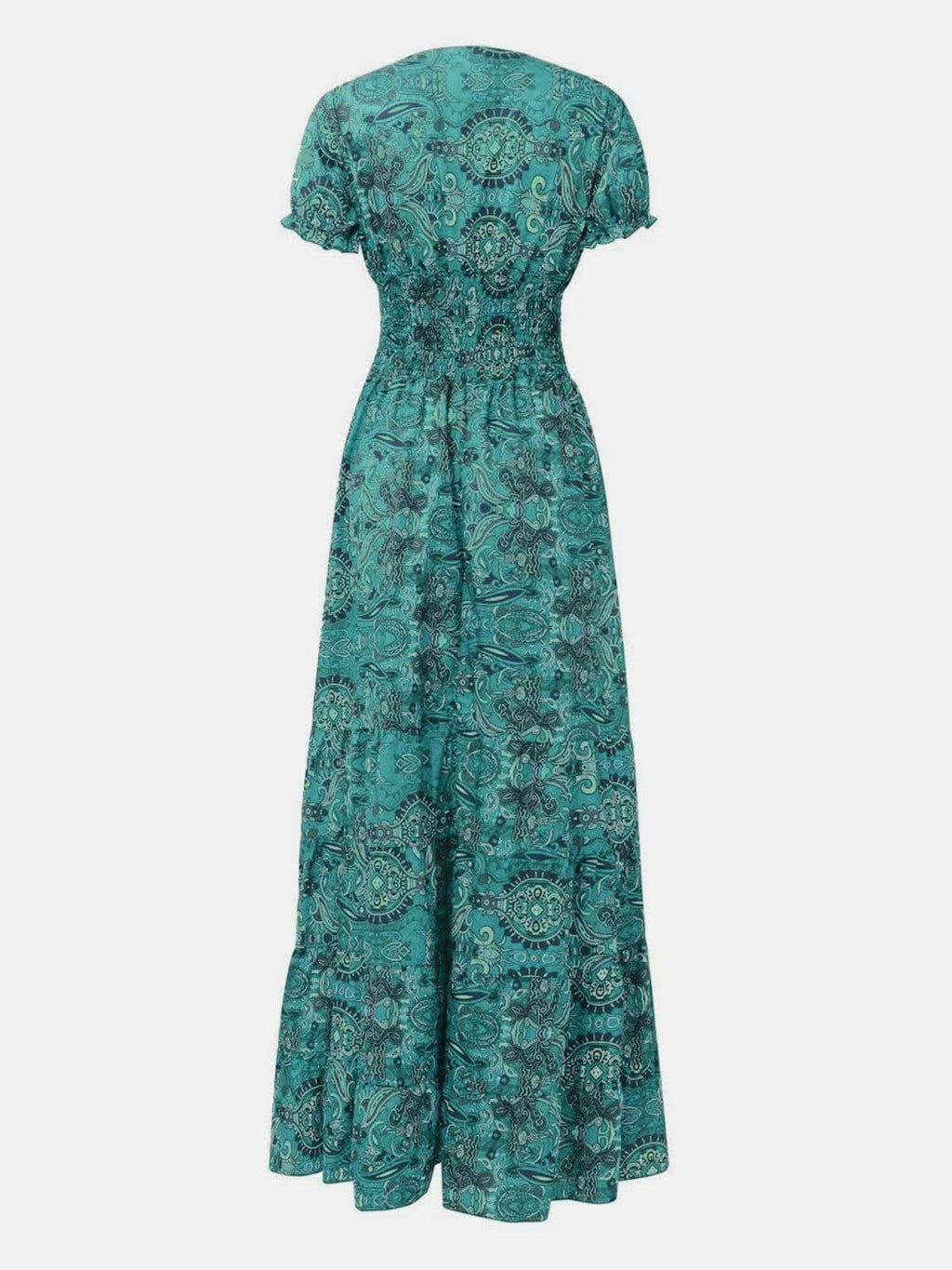 Susan Smocked Printed V-Neck Short Sleeve Dress in - Dresses photo