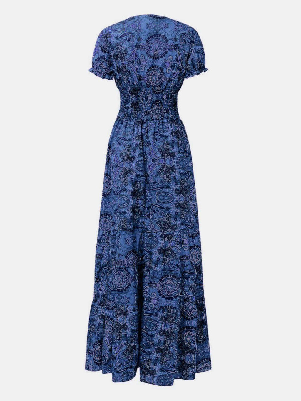 Susan Smocked Printed V-Neck Short Sleeve Dress in - Dresses photo