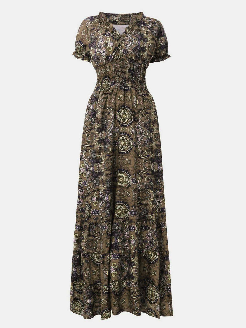 Susan Smocked Printed V-Neck Short Sleeve Dress in - Dresses photo