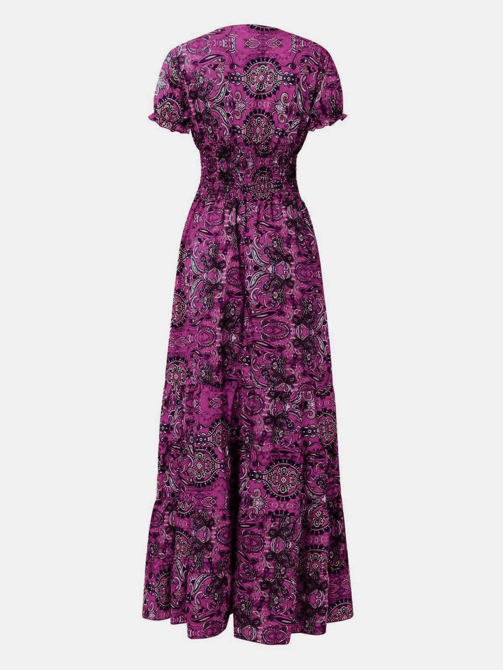 Susan Smocked Printed V-Neck Short Sleeve Dress in - Dresses photo