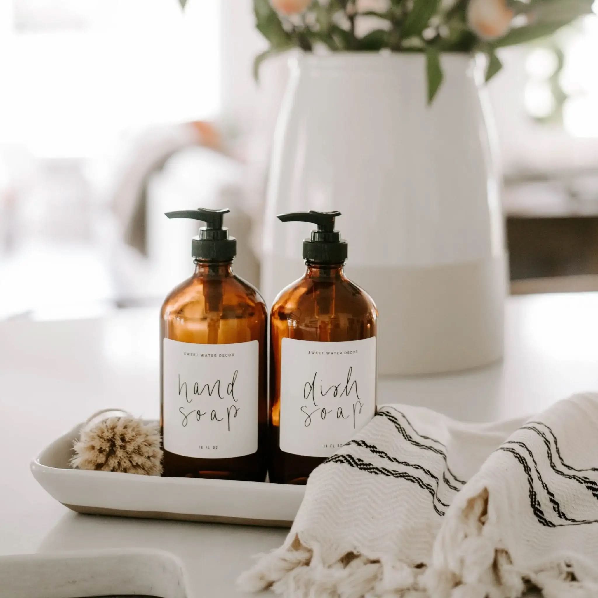 16oz Amber Glass Hand Soap Dispenser - White Label - SwagglyLife Home & Fashion 16oz Amber Glass Hand Soap Dispenser - White Label - SwagglyLife Home & Fashion