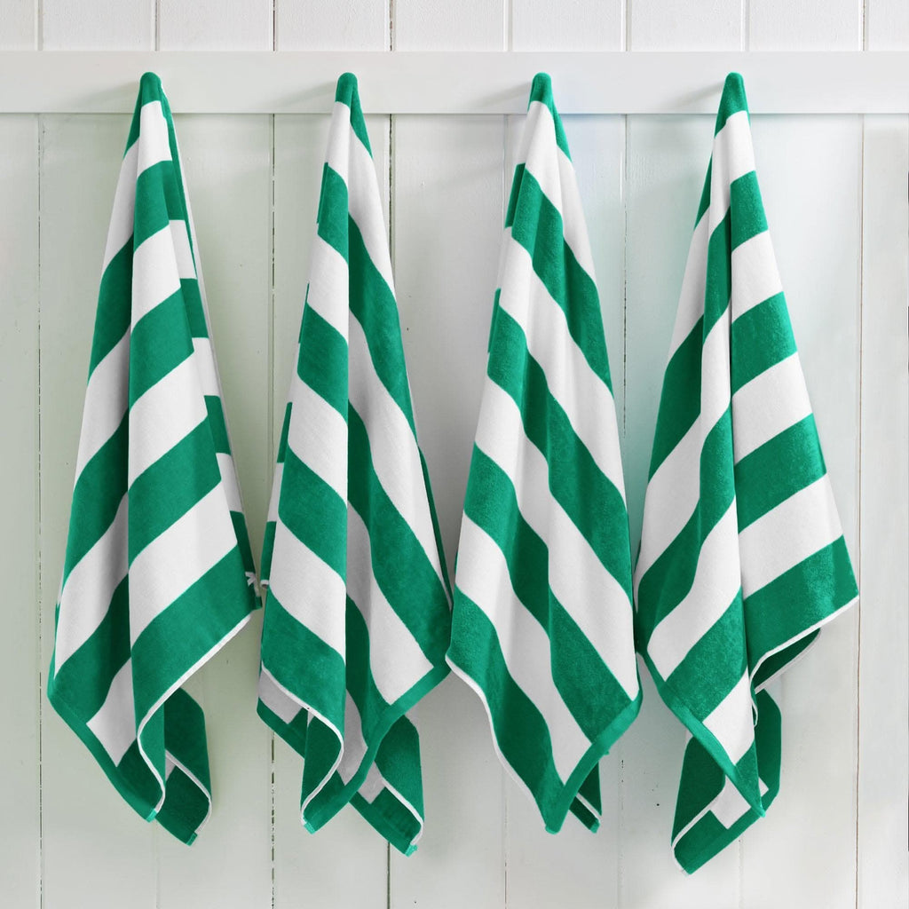 Cotton Velour Cabana Stripe Beach Towel - Novia Collection in 4 Pack- 30" x 60" Green - photo