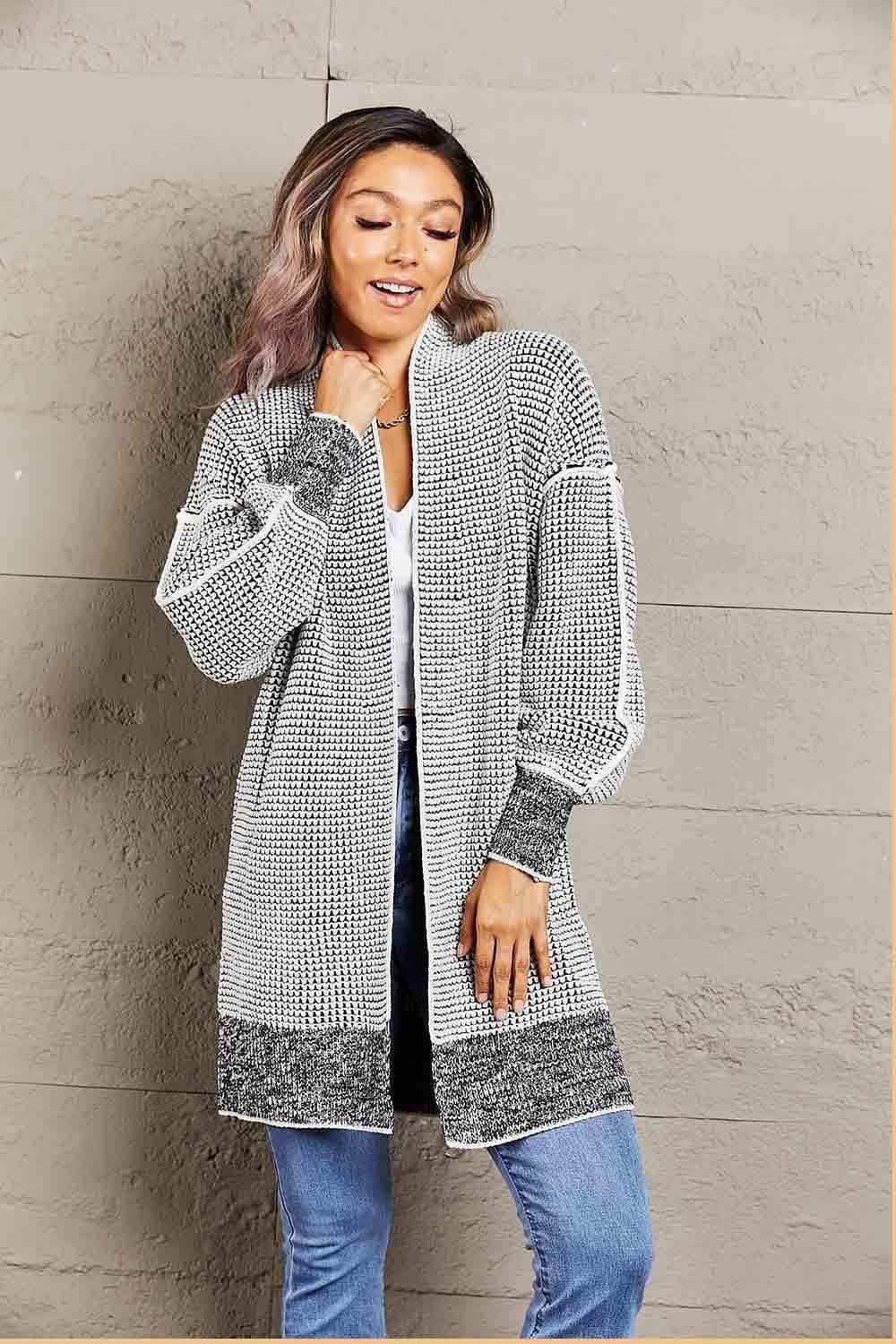 Tanya Heathered Open Front Longline Cardigan - SwagglyLife Home & Fashion
