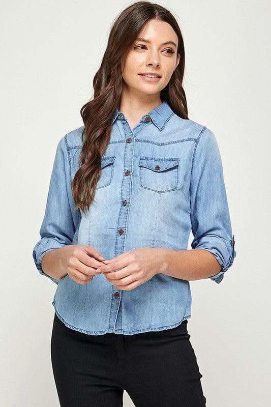 Tencel Top Denim Blouse - SwagglyLife Home & Fashion