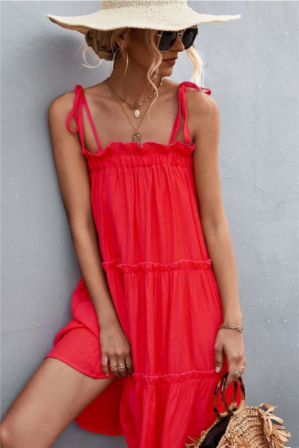Tie-Shoulder Frill Trim Sleeveless Dress in - Dresses photo