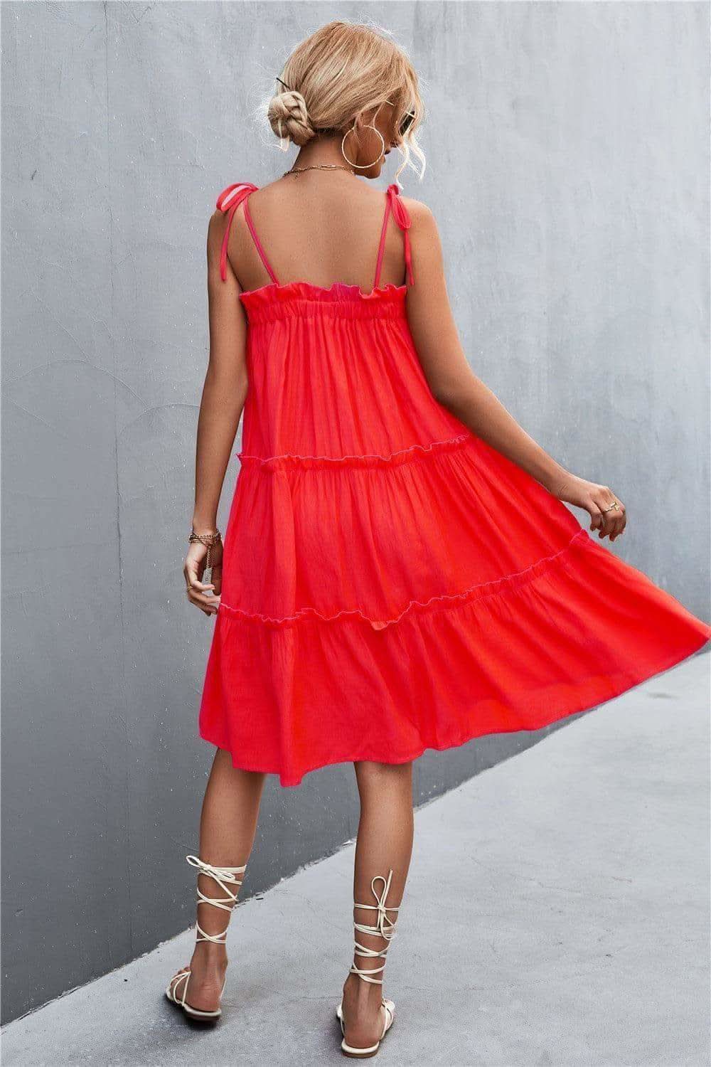 Tie-Shoulder Frill Trim Sleeveless Dress in - Dresses photo