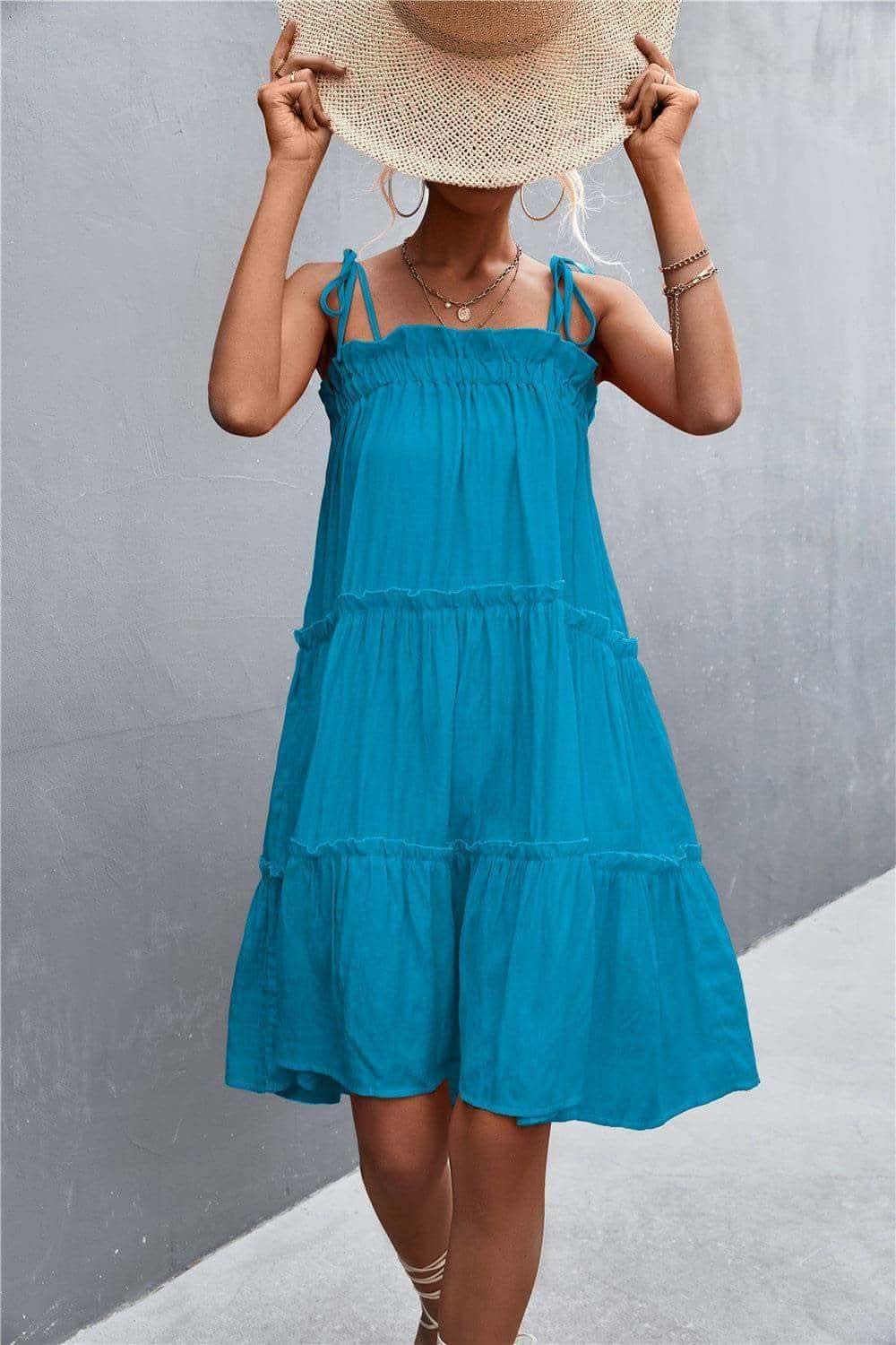 Tie-Shoulder Frill Trim Sleeveless Dress in - Dresses photo